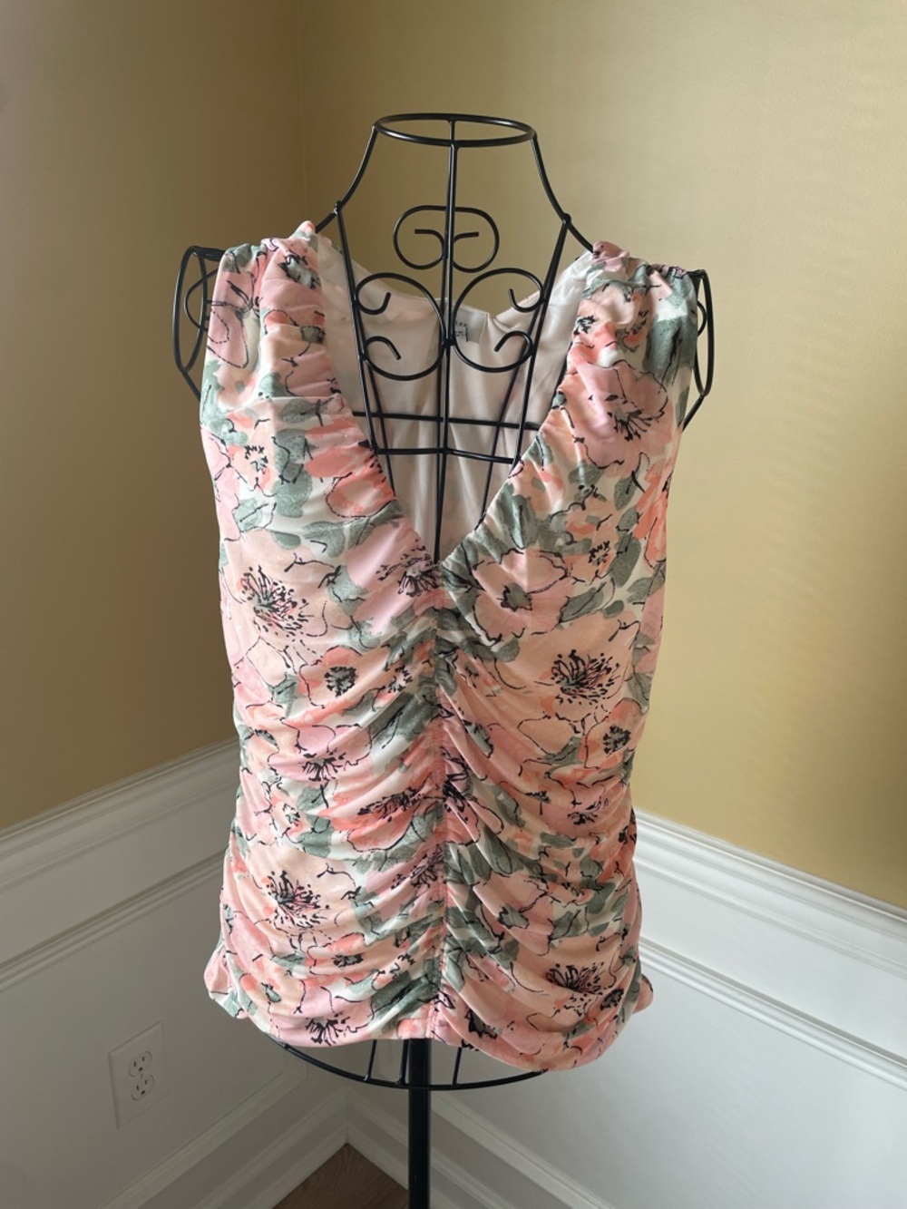 Target Pink Floral Ruched V-Neck Tank Top